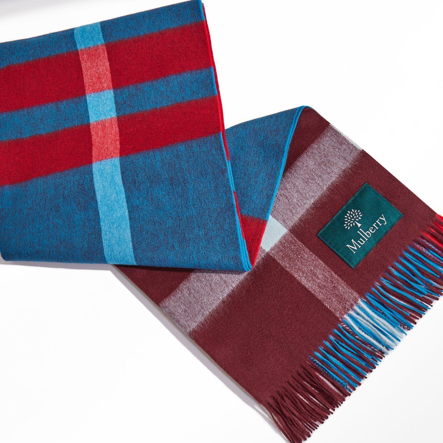 mulberry check scarf in red and blue